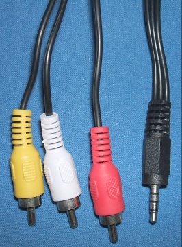 Image of 4 pole Audio/Video splitter cable/lead for Raspberry Pi B+, 2 and 3, 3.5mm to 3 phono plugs, (2m)