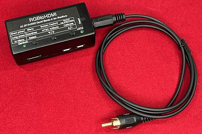 Image of RGBtoHDMI - HDMI adaptor Monochrome PAL/NTSC video version Cased with Pi0 and cable