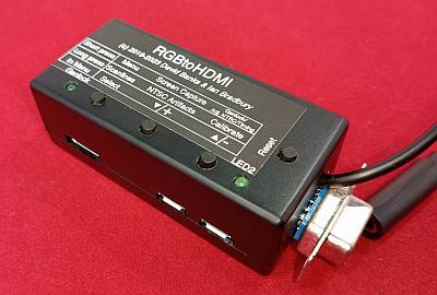 Image of RGBtoHDMI - HDMI adaptor with Audio board for early PCs. Cased with Pi0 no cable