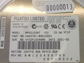 Image of Refurbished 3.5" IDE drive: Fujitsu 10.2GB MPG3102AT