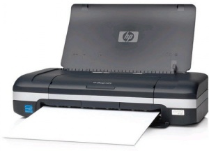 Image of HP Officejet H470 portable printer refurbished with Colour & Black Cartridges and Battery
