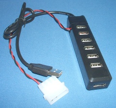 Image of 7 Port USB 2.0 Hub powered via 4in Molex suitable for reverse powering a RaspberryPi